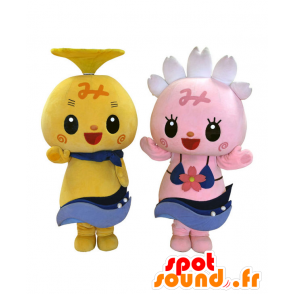 2 mascotas de color rosa y amarillo y Mishima Shizuoka - MASFR27863 - Yuru-Chara mascotas japonesas