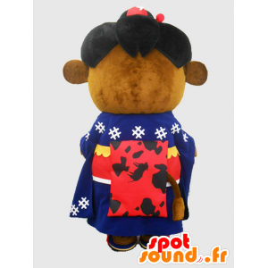 Mascota del bíceps. Vaca mascota marrón, kimono azul - MASFR27865 - Yuru-Chara mascotas japonesas