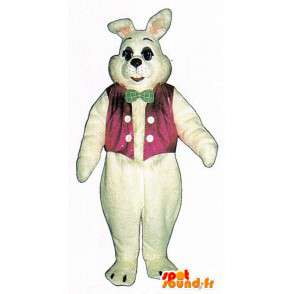 Mascotte de lapin blanc, géant, avec un gilet rose - MASFR007128 - Mascotte de lapins