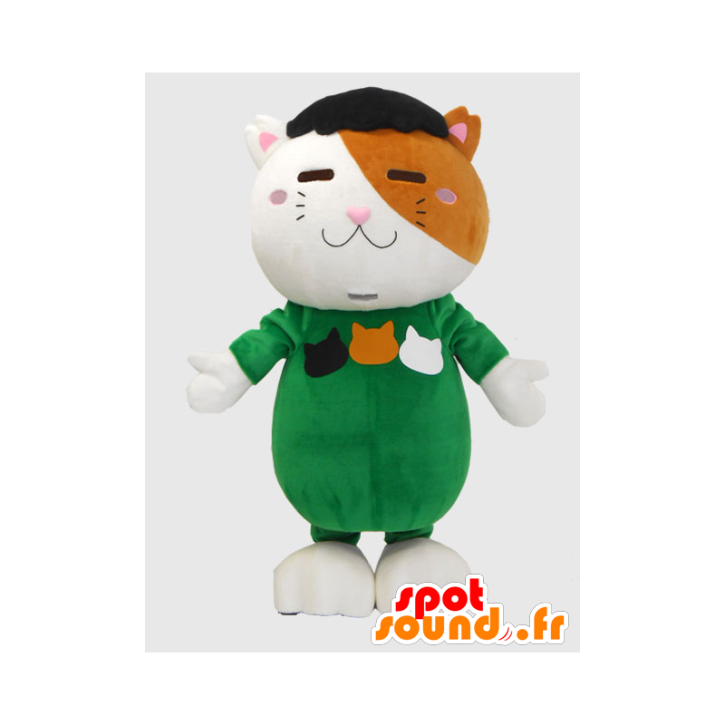 Nyanfu mascotte. Gatto bianco mascotte, vestito marrone - MASFR27872 - Yuru-Chara mascotte giapponese