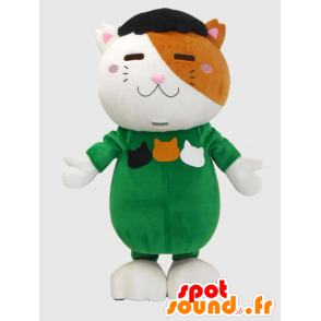 Maskot Nyanfu. bílá kočka maskot, hnědý oblek - MASFR27872 - Yuru-Chara japonské Maskoti