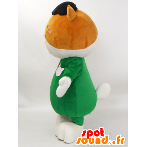 Nyanfu maskot. Vit kattmaskot, brun outfit - Spotsound maskot