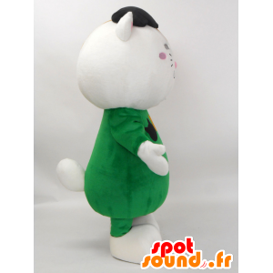 Maskot Nyanfu. bílá kočka maskot, hnědý oblek - MASFR27872 - Yuru-Chara japonské Maskoti
