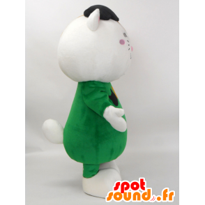 Nyanfu maskot. Vit kattmaskot, brun outfit - Spotsound maskot