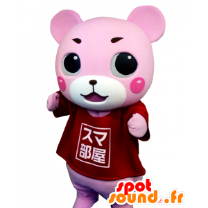 Mascot Suma-Bear, rosa og hvit teddy - MASFR27877 - Yuru-Chara japanske Mascots