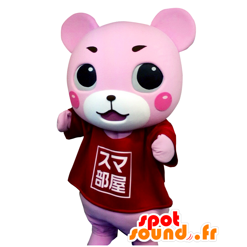 Mascotte de Suma-Bear, nounours rose et blanc - MASFR27877 - Mascottes Yuru-Chara Japonaises