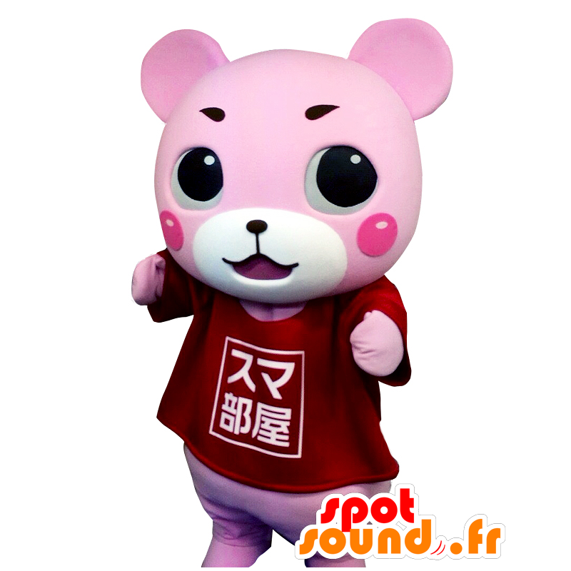 Maskotti Suma-Bear, vaaleanpunainen ja valkoinen nalle - MASFR27877 - Mascottes Yuru-Chara Japonaises