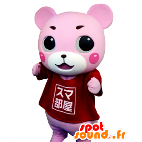 Maskot Suma-Bear, růžový a bílý medvídek - MASFR27877 - Yuru-Chara japonské Maskoti