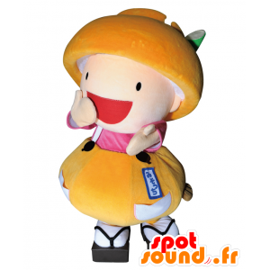 味噌ちゃんのマスコット、巨大なボウルでオレンジ色の男を笑う-MASFR27878-日本のゆるキャラのマスコット