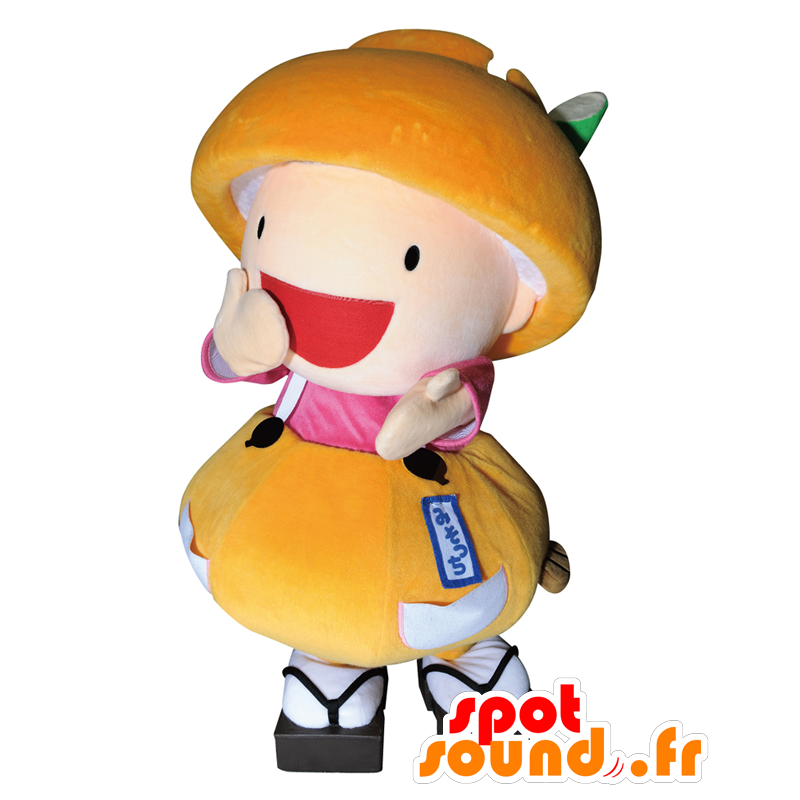 Miso-chan mascot, orange smiling man with a giant bowl - MASFR27878 - Yuru-Chara Japanese mascots