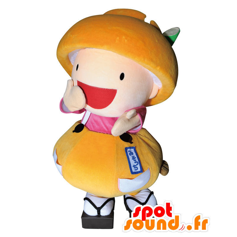 味噌ちゃんのマスコット、巨大なボウルでオレンジ色の男を笑う-MASFR27878-日本のゆるキャラのマスコット