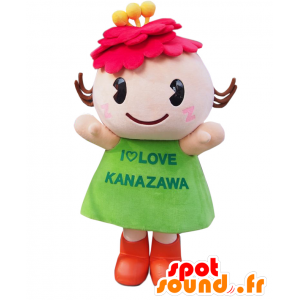 Mascot Button-chan, roze en groen karakter, bloemrijke - MASFR27879 - Yuru-Chara Japanse Mascottes