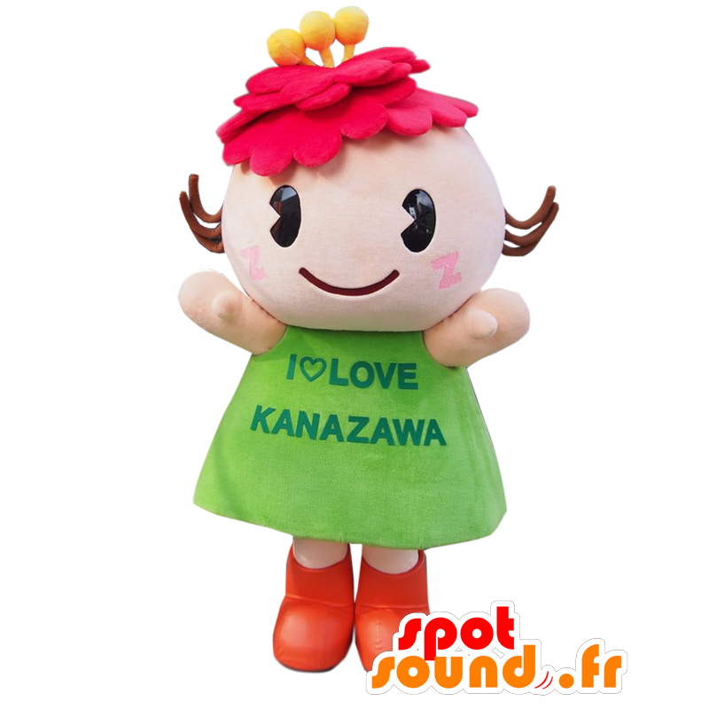 Mascot Button-chan, roze en groen karakter, bloemrijke - MASFR27879 - Yuru-Chara Japanse Mascottes