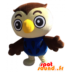 Mascot Fukutan, ugle brun, beige, og blå - MASFR27881 - Yuru-Chara japanske Mascots