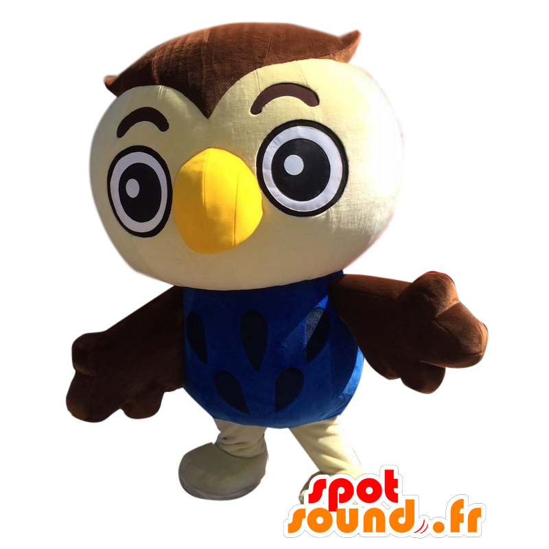 Fukutan mascot, brown owl, beige and blue - MASFR27881 - Yuru-Chara Japanese mascots