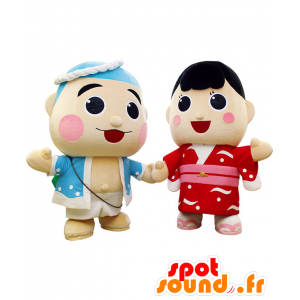 Mascottes Namimaru en Fuuchan, een meisje en een gekleurde jongen - MASFR27883 - Yuru-Chara Japanse Mascottes