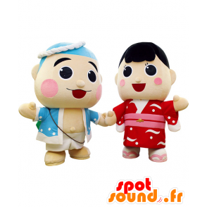 Maskoter Namimaru og Fuuchan, en jente og en farget gutt - MASFR27883 - Yuru-Chara japanske Mascots