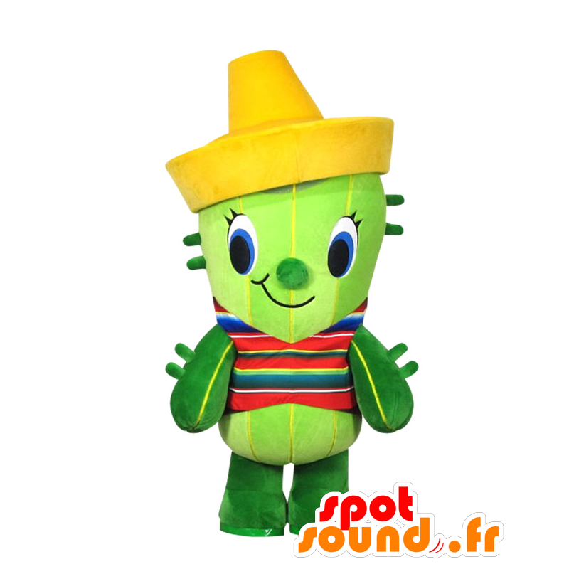 Shabokun maskot, grön kaktus med gul hatt - Spotsound maskot