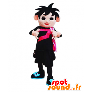Furatchi Maskottchen Junge in schwarz und rosa gekleidet - MASFR27888 - Yuru-Chara japanischen Maskottchen
