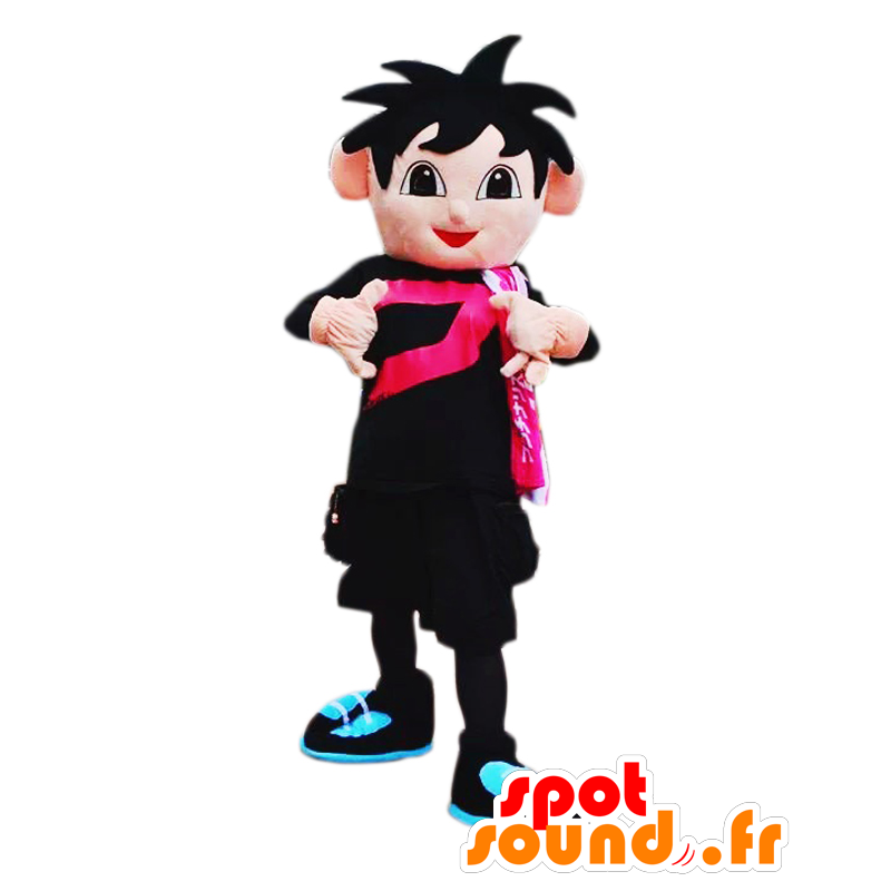 Mascot Furatchi poika pukeutunut musta ja pinkki - MASFR27888 - Mascottes Yuru-Chara Japonaises