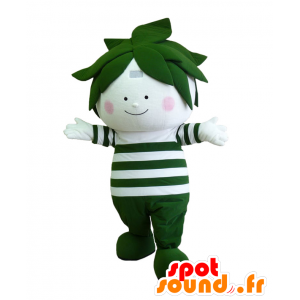 Mascotte de bonhomme vert et blanc, avec des feuilles de thé - MASFR27890 - Mascottes Yuru-Chara Japonaises