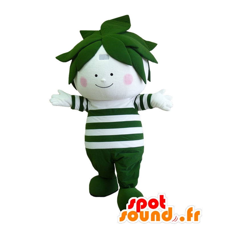 Mascotte de bonhomme vert et blanc, avec des feuilles de thé - MASFR27890 - Mascottes Yuru-Chara Japonaises