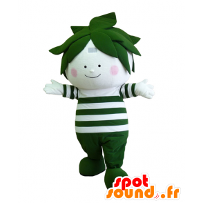 Mascotte de bonhomme vert et blanc, avec des feuilles de thé - MASFR27890 - Mascottes Yuru-Chara Japonaises