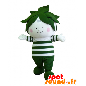 Groen en wit sneeuwman mascotte, met theeblaadjes - MASFR27890 - Yuru-Chara Japanse Mascottes