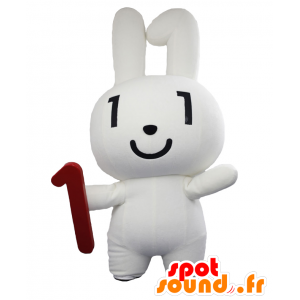 Hvid og sort kanin maskot med nummer 1 - Spotsound maskot