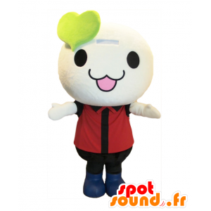 Mascotte de Zippy, bonhomme blanc avec un grand cœur vert - MASFR27899 - Mascottes Yuru-Chara Japonaises