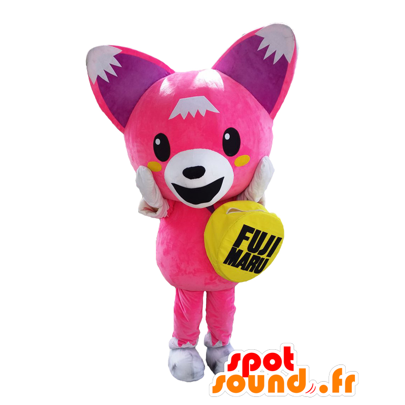 Fujimaru-kun maskot, rosa och vit hund, original och rolig -