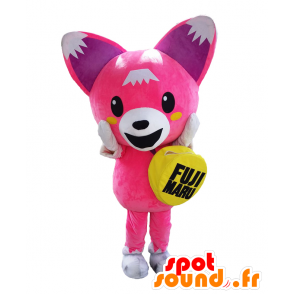 Fujimaru-kun mascot, pink and white dog, original and fun - MASFR27902 - Yuru-Chara Japanese mascots