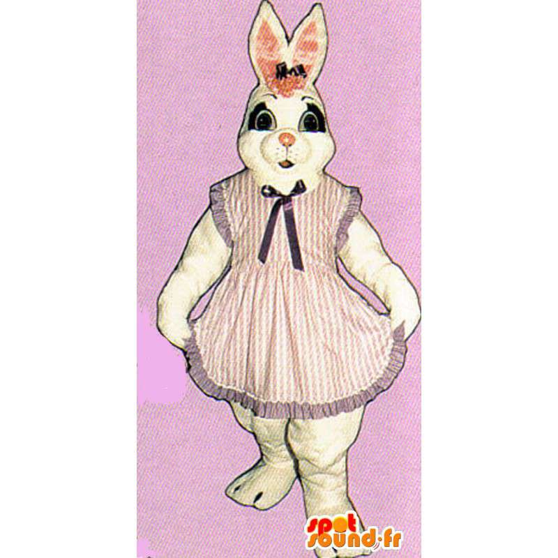 Mascote coelho branco vestida no vestido - MASFR007132 - coelhos mascote