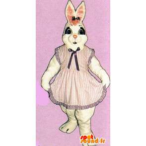 Mascotte de lapine blanche habillée en robe - MASFR007132 - Mascotte de lapins