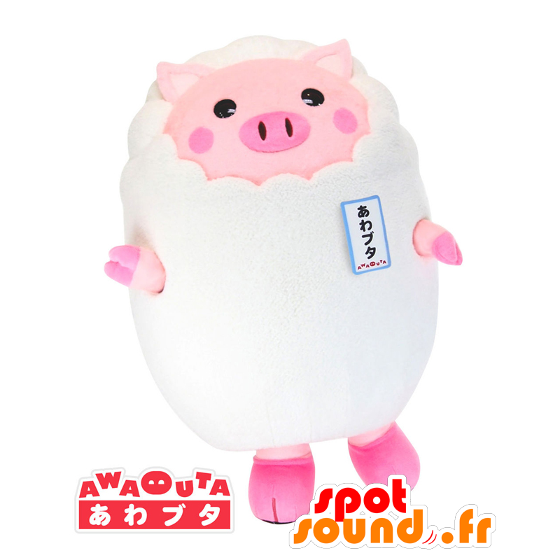 Mascotte de Awabuta, cochon rose dans un nuage blanc - MASFR27904 - Mascottes Yuru-Chara Japonaises