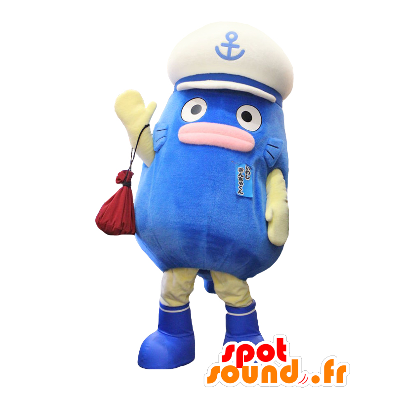 Mascot Iwashi Kincya-kun, blauwe vis, geel en roze - MASFR27909 - Yuru-Chara Japanse Mascottes