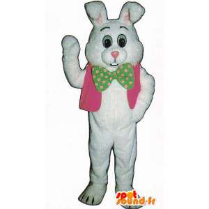 Weiße Kaninchen-Kostüm trägt eine rosa Weste - MASFR007133 - Hase Maskottchen