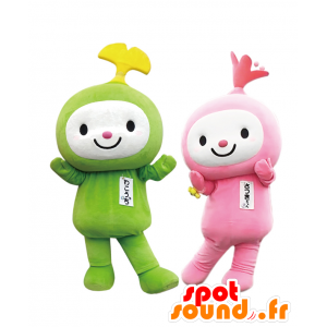 Mascots Wakotchi und Satsuki-chan, grün und rosa Chaps - MASFR27914 - Yuru-Chara japanischen Maskottchen