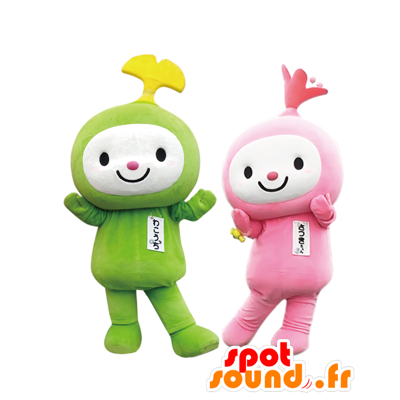 Mascotte Wakotchi e Satsuki-chan, screpolature verde e rosa - MASFR27914 - Yuru-Chara mascotte giapponese