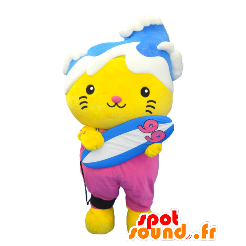 Mascot Kukurin surfer kat met een golf op het hoofd - MASFR27917 - Yuru-Chara Japanse Mascottes