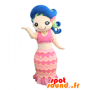 Sailor maskot, söt rosa sjöjungfru med blått hår - Spotsound