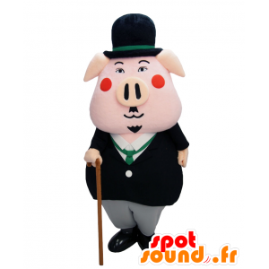 Mascot Sunagawa pork Chaplin, pink pig in elegant suit - MASFR27924 - Yuru-Chara Japanese mascots