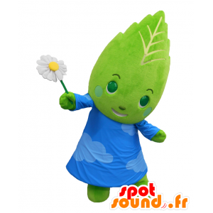 Mascot Midori, groen blad met-sky gekleurde kleding - MASFR27927 - Yuru-Chara Japanse Mascottes