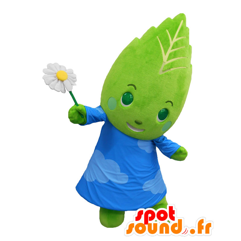 Midori mascot, green leaf with sky-colored dress - MASFR27927 - Yuru-Chara Japanese mascots