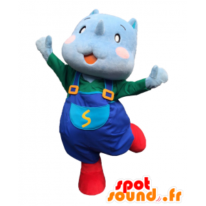 Mascot Head Saikun blue overalls with rhino - MASFR27936 - Yuru-Chara Japanese mascots