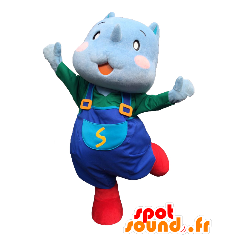 Mascotte de Chef Saikun, rhinocéros bleu avec une salopette - MASFR27936 - Mascottes Yuru-Chara Japonaises