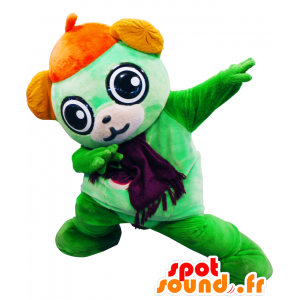 Osaki Maskottchen, grün Teddybär mit einem orangefarbenen Hut - MASFR27944 - Yuru-Chara japanischen Maskottchen