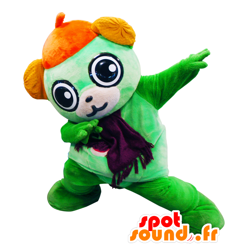 Mascotte de Osaki, nounours vert avec un chapeau orange - MASFR27944 - Mascottes Yuru-Chara Japonaises