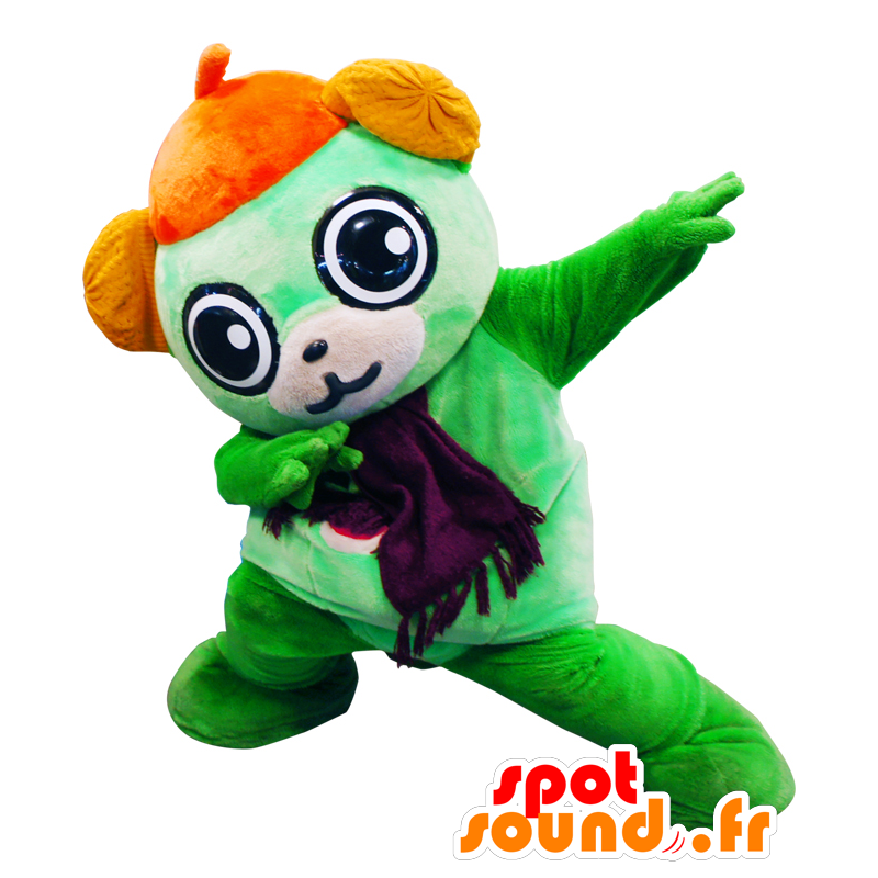 Osaki Maskottchen, grün Teddybär mit einem orangefarbenen Hut - MASFR27944 - Yuru-Chara japanischen Maskottchen