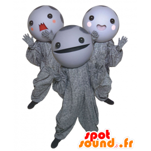 San Saraman mascots, 3 white snowmen round head - MASFR27946 - Yuru-Chara Japanese mascots